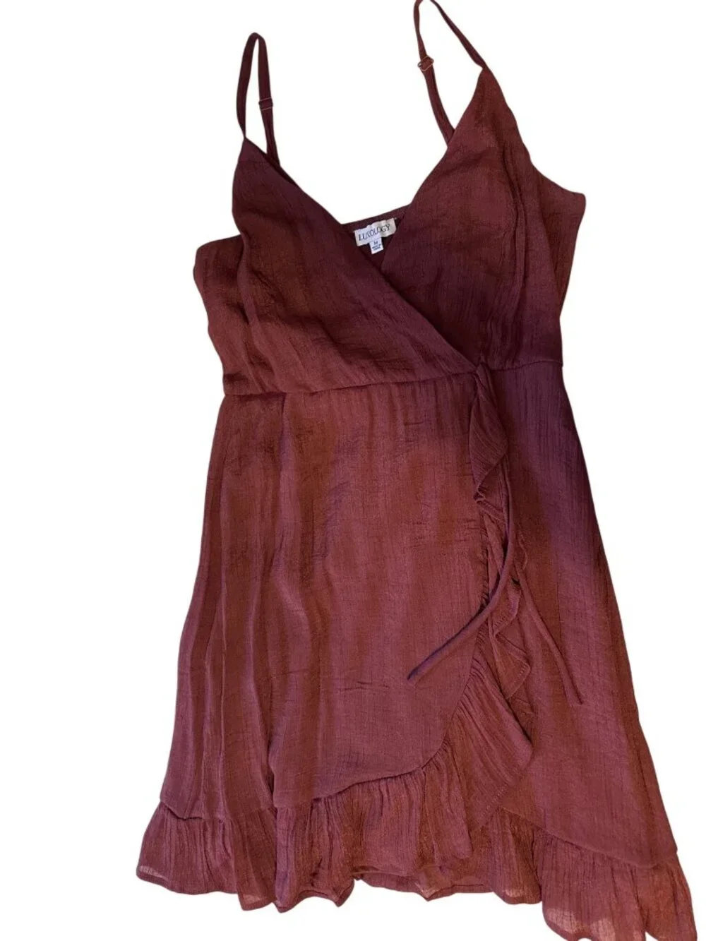 Lukology Womens Medium Sleeveless Wrap Dress With Adjustable Straps & Ruffle Hem - Picture 2 of 3